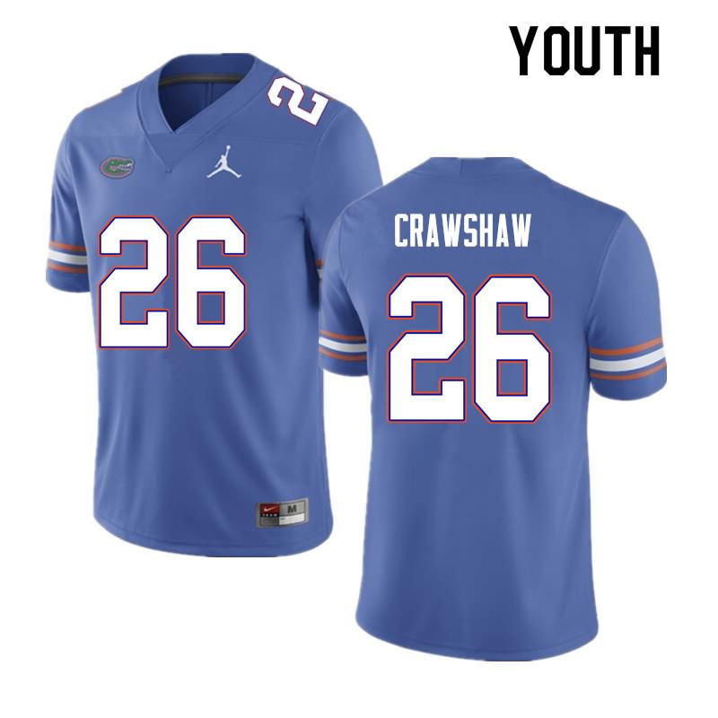 NCAA Florida Gators Jeremy Crawshaw Youth #26 Nike Blue Stitched Authentic College Football Jersey AMV4364AC